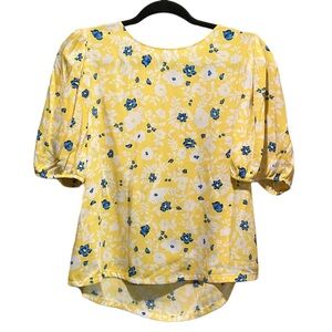 Elodie Floral Yellow and Blue Women's Top‎ Size M